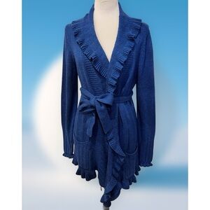 Chic Blue Ruffled Women's Cardigan